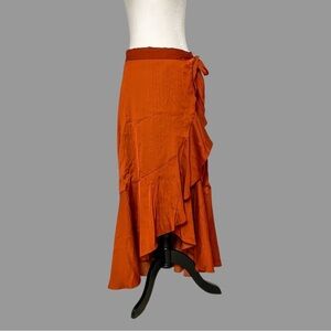 💛 MP 💛 Anthro Skirt Wrap Ruffled Shine Tie Petite Beach Vacation Pool​